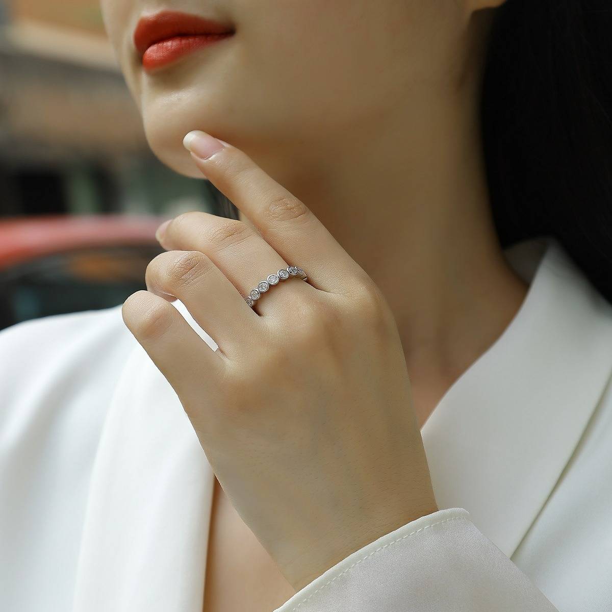R13125-3.0款S925银镀18K白金满镶Moissanite浑身Ring1.8ct