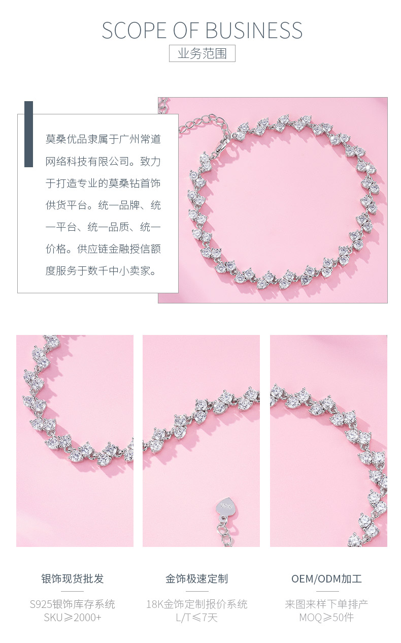 L16345款S925银镀18K白金莫桑钻满钻手链5.0ct - 3