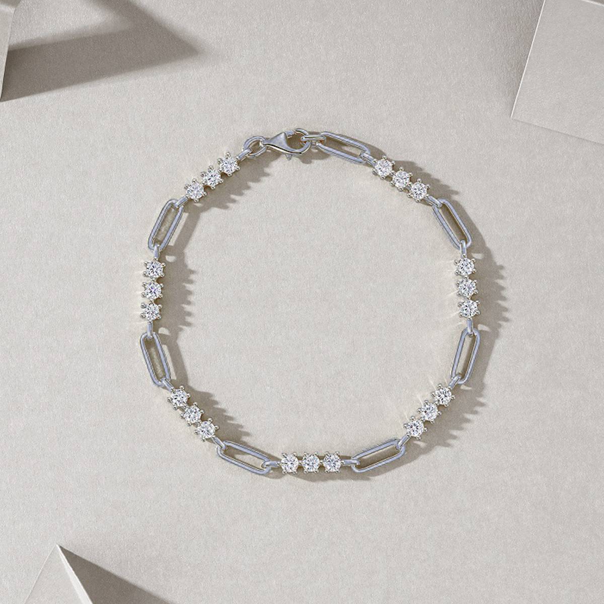 L15551款S925银镀18K白金Moissanite简约几何环扣Bracelet2.1ct