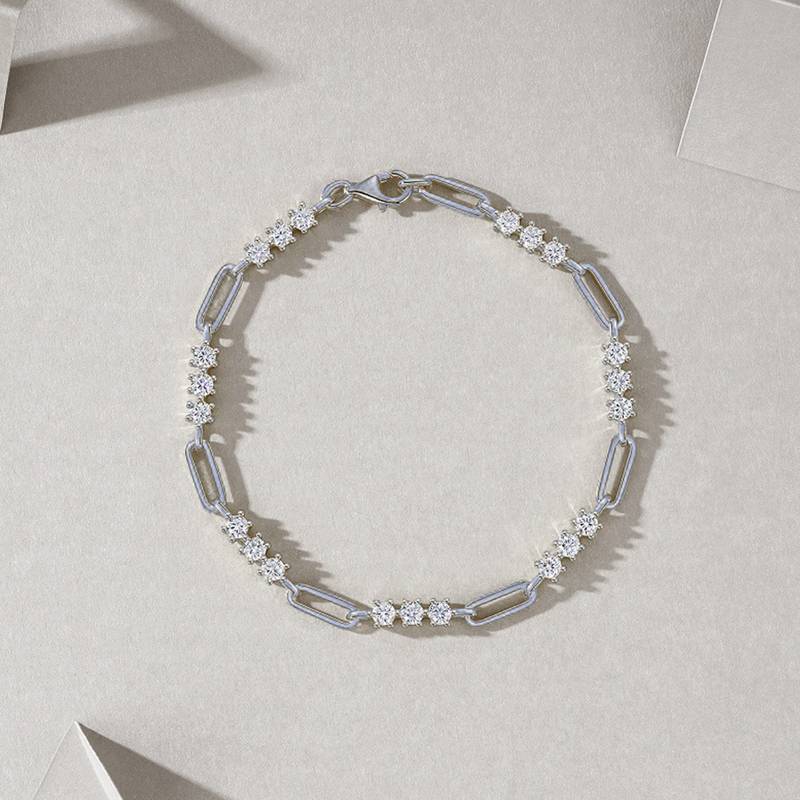 L15551款S925银镀18K白金Moissanite简约几何环扣Bracelet2.1ct