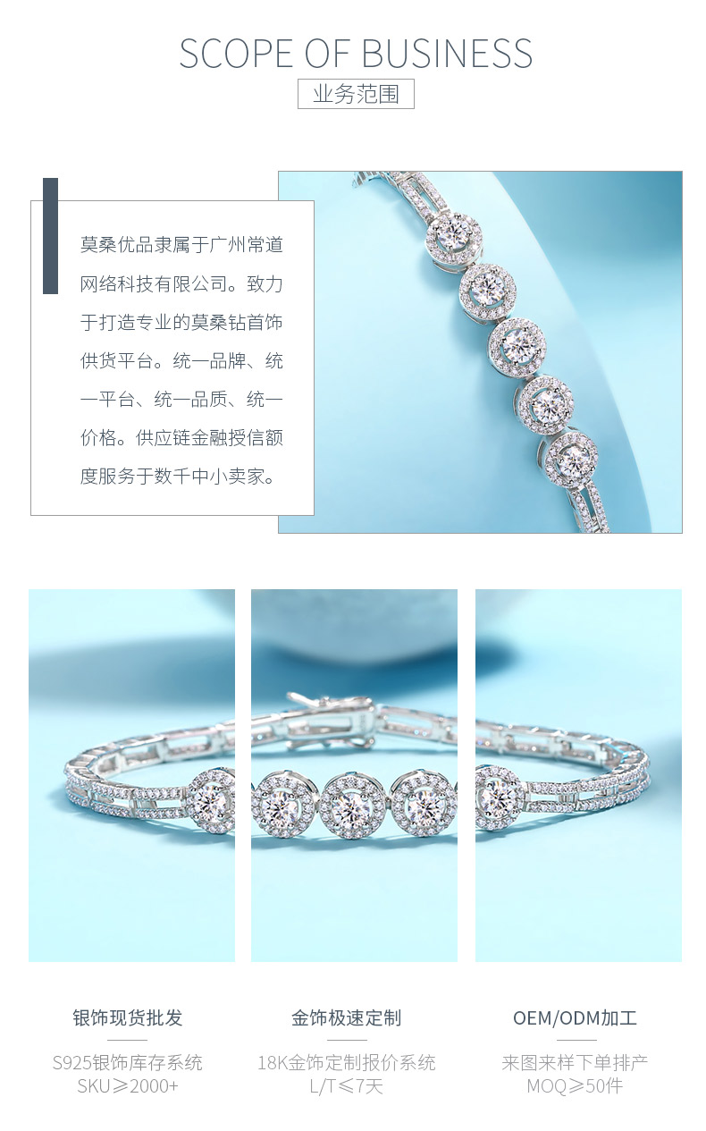 L13878款S925银镀18K白金莫桑钻满镶手链2.85ct - 3
