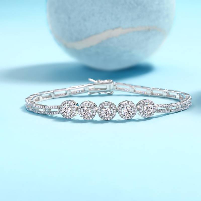 L13878款S925银镀18K白金Moissanite满镶Bracelet2.85ct