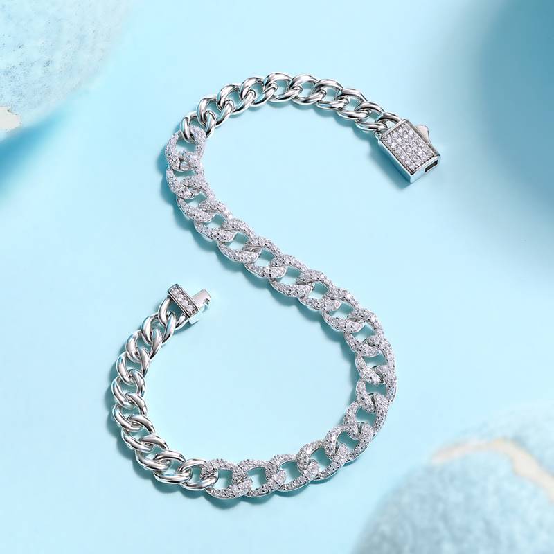 L13731款S925银镀18K白金MoissaniteExquisite古巴Bracelet1.44ct