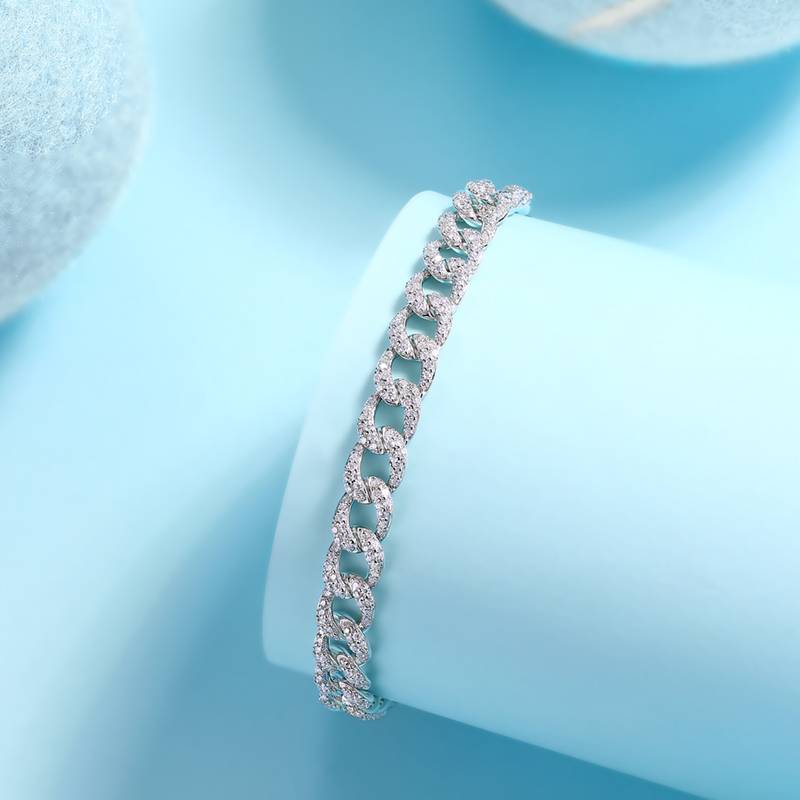 L13731款S925银镀18K白金MoissaniteExquisite古巴Bracelet1.44ct