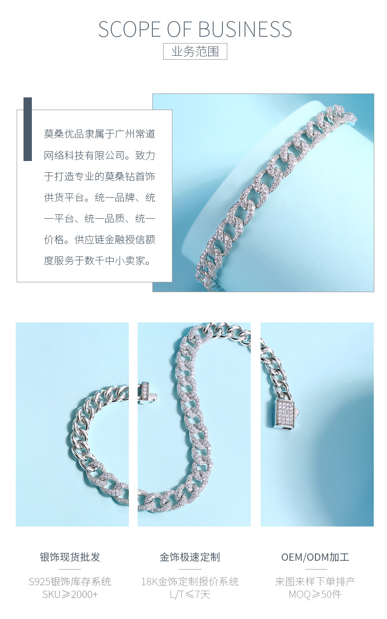 L13731款S925银镀18K白金莫桑钻精致古巴手链1.44ct - 3