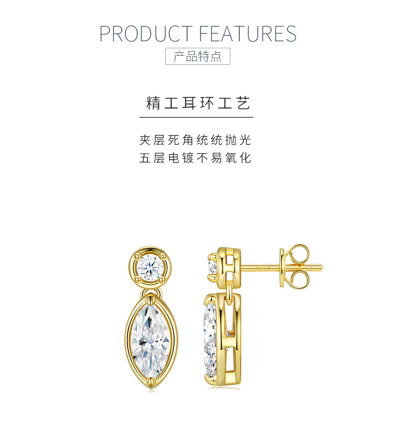 E15950款S925银镀18K黄金莫桑钻轻奢耳钉2.4ct - 5