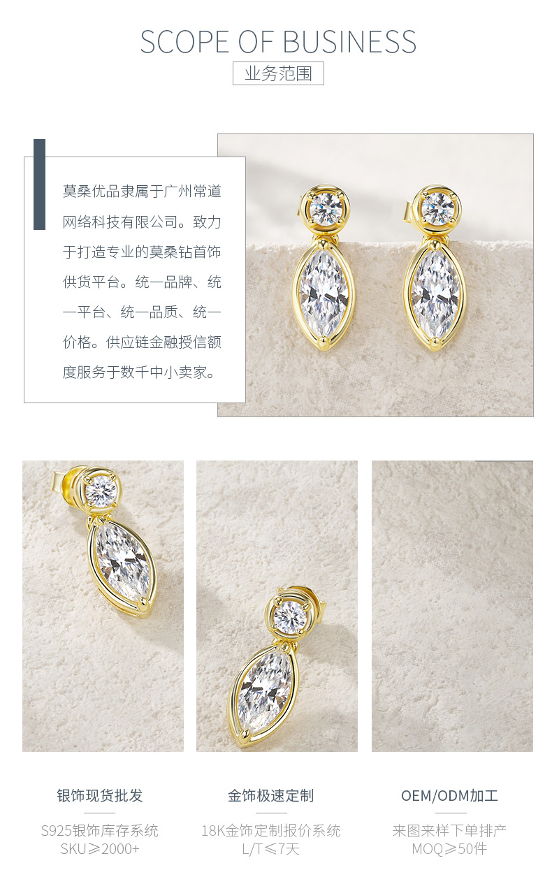 E15950款S925银镀18K黄金莫桑钻轻奢耳钉2.4ct - 3