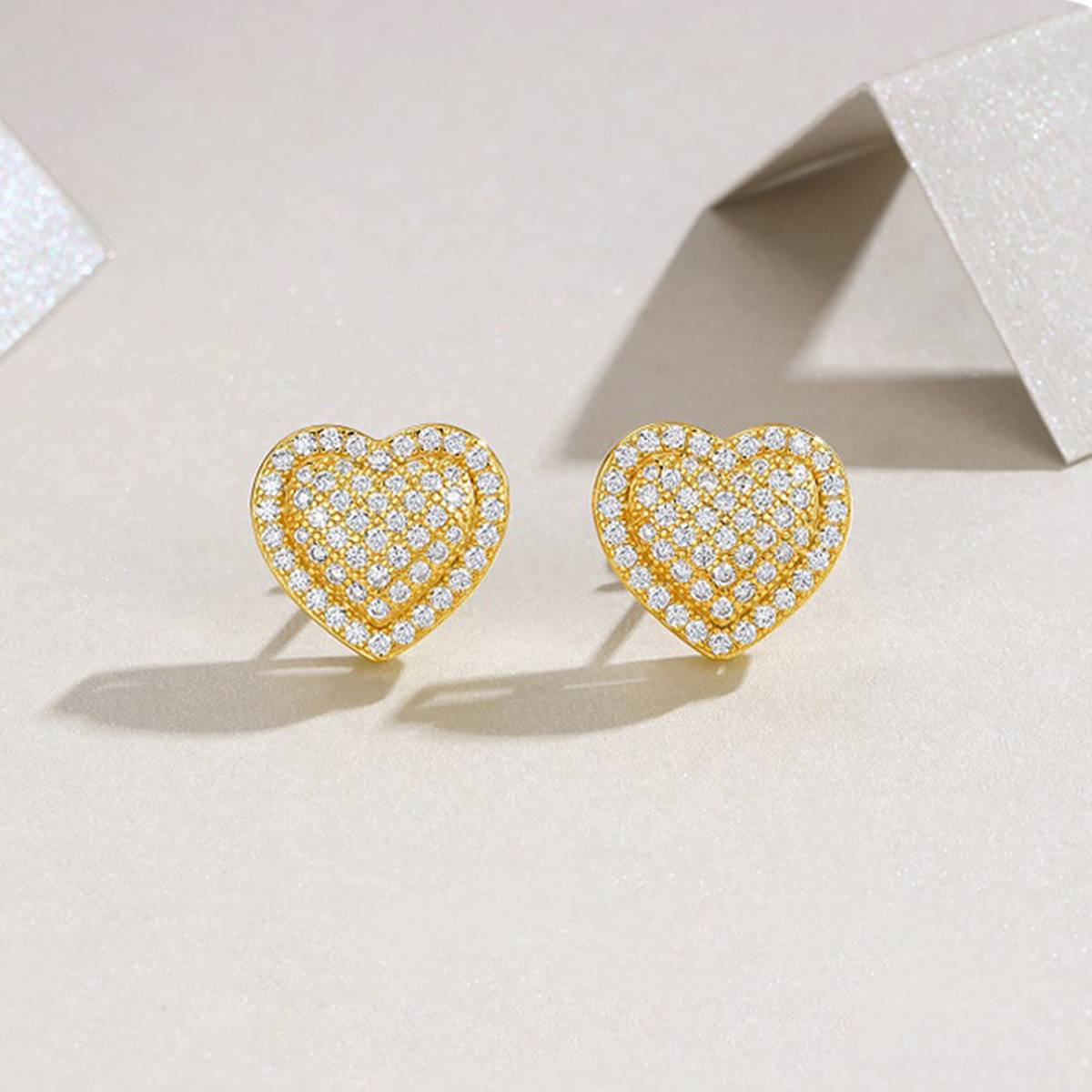 E15555款S925银镀18K黄金Moissanite满镶爱心Stud Earring1.16ct