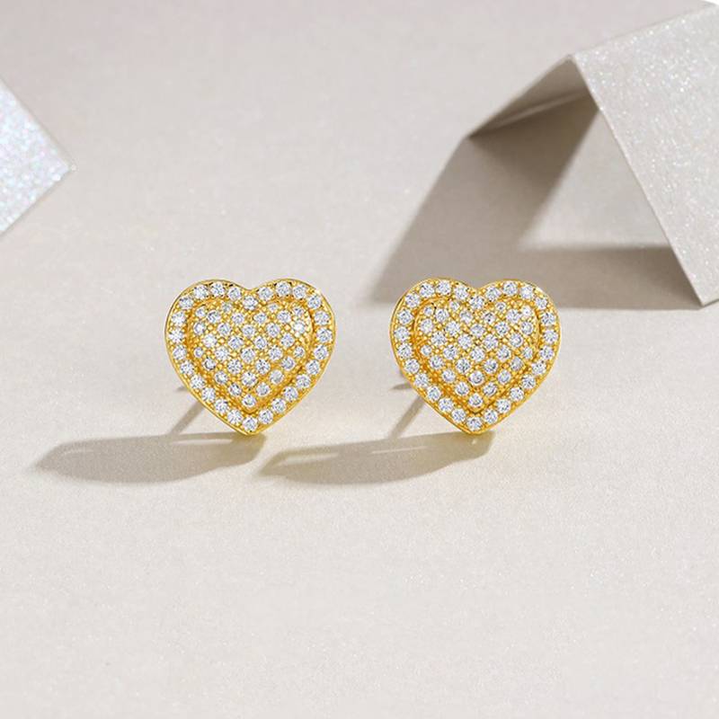E15555款S925银镀18K黄金Moissanite满镶爱心Stud Earring1.16ct