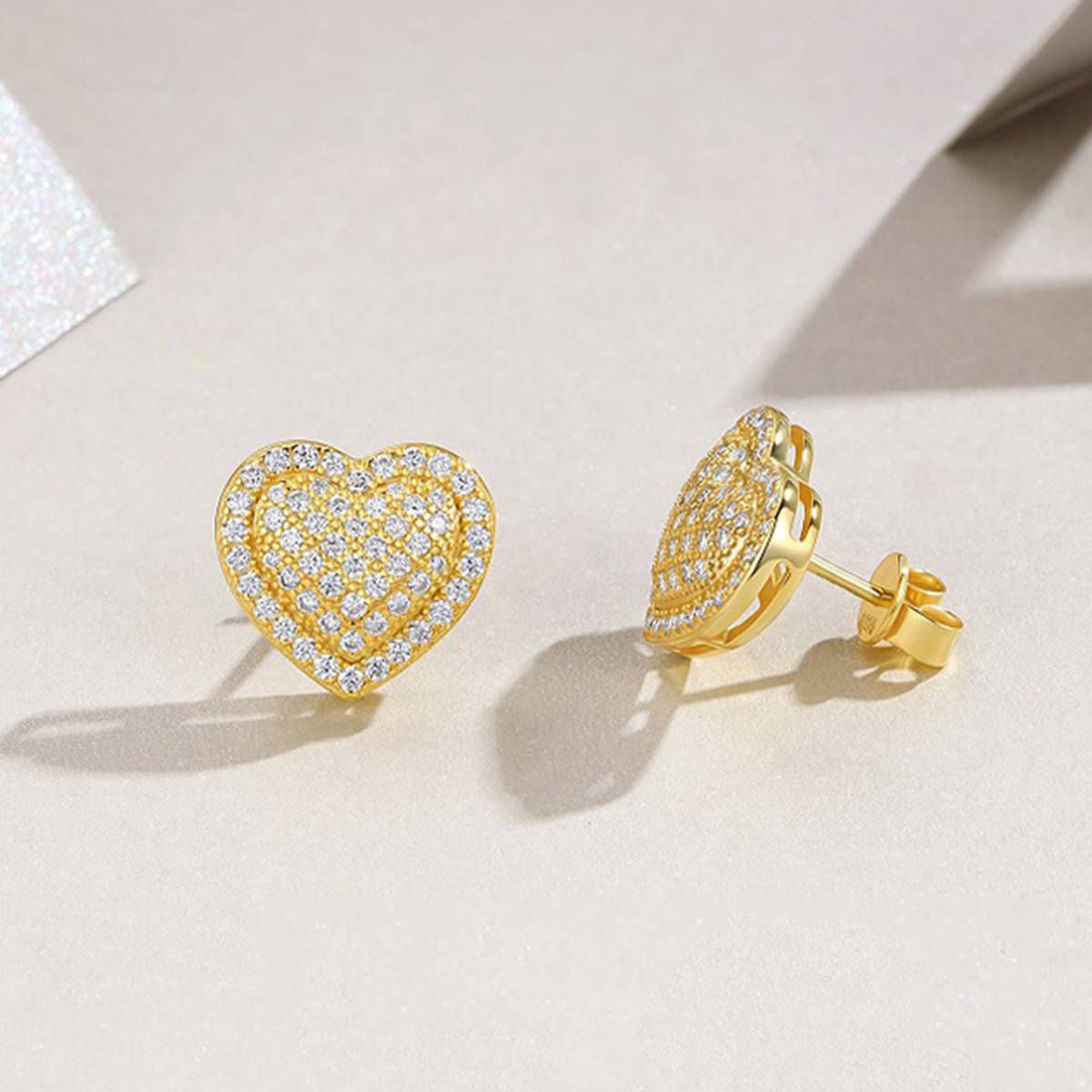 E15555款S925银镀18K黄金Moissanite满镶爱心Stud Earring1.16ct