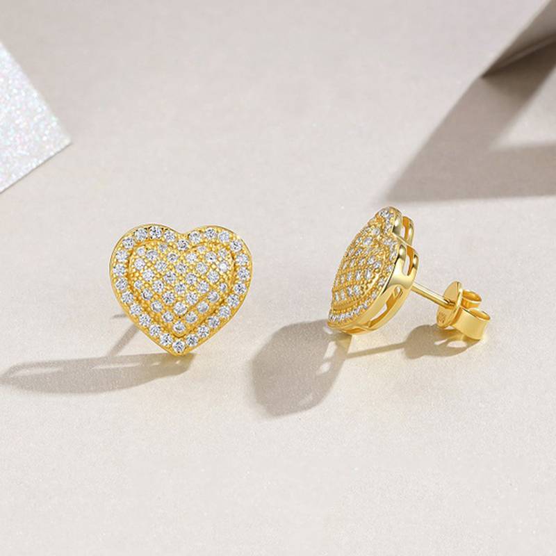 E15555款S925银镀18K黄金Moissanite满镶爱心Stud Earring1.16ct
