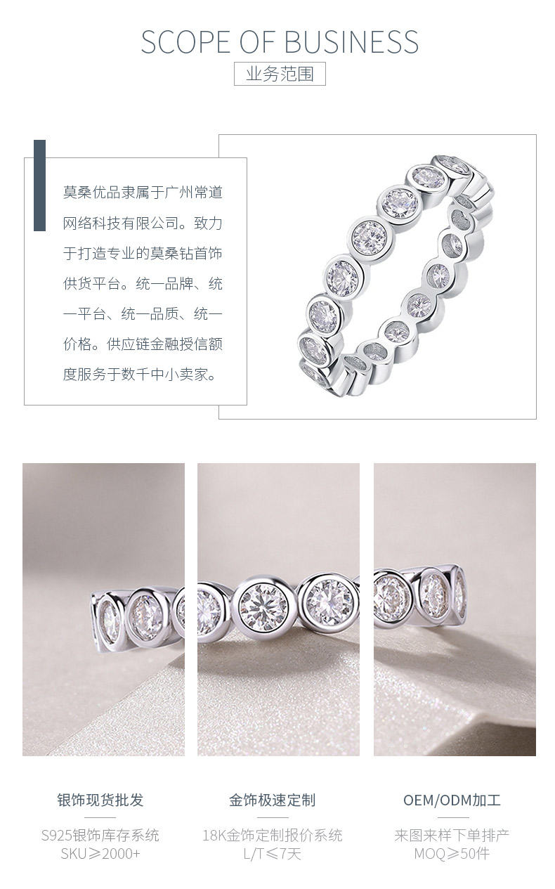 R13125-3.0款S925银镀18K白金满镶莫桑钻浑身戒指1.8ct - 3