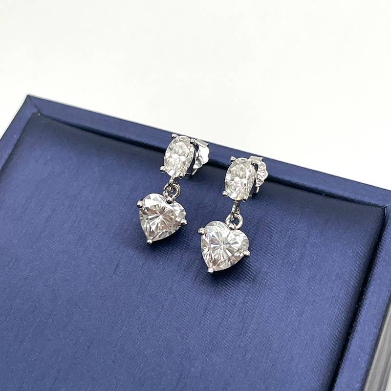 E15503款S925银镀18K白金莫桑钻轻奢耳钉3.0ct