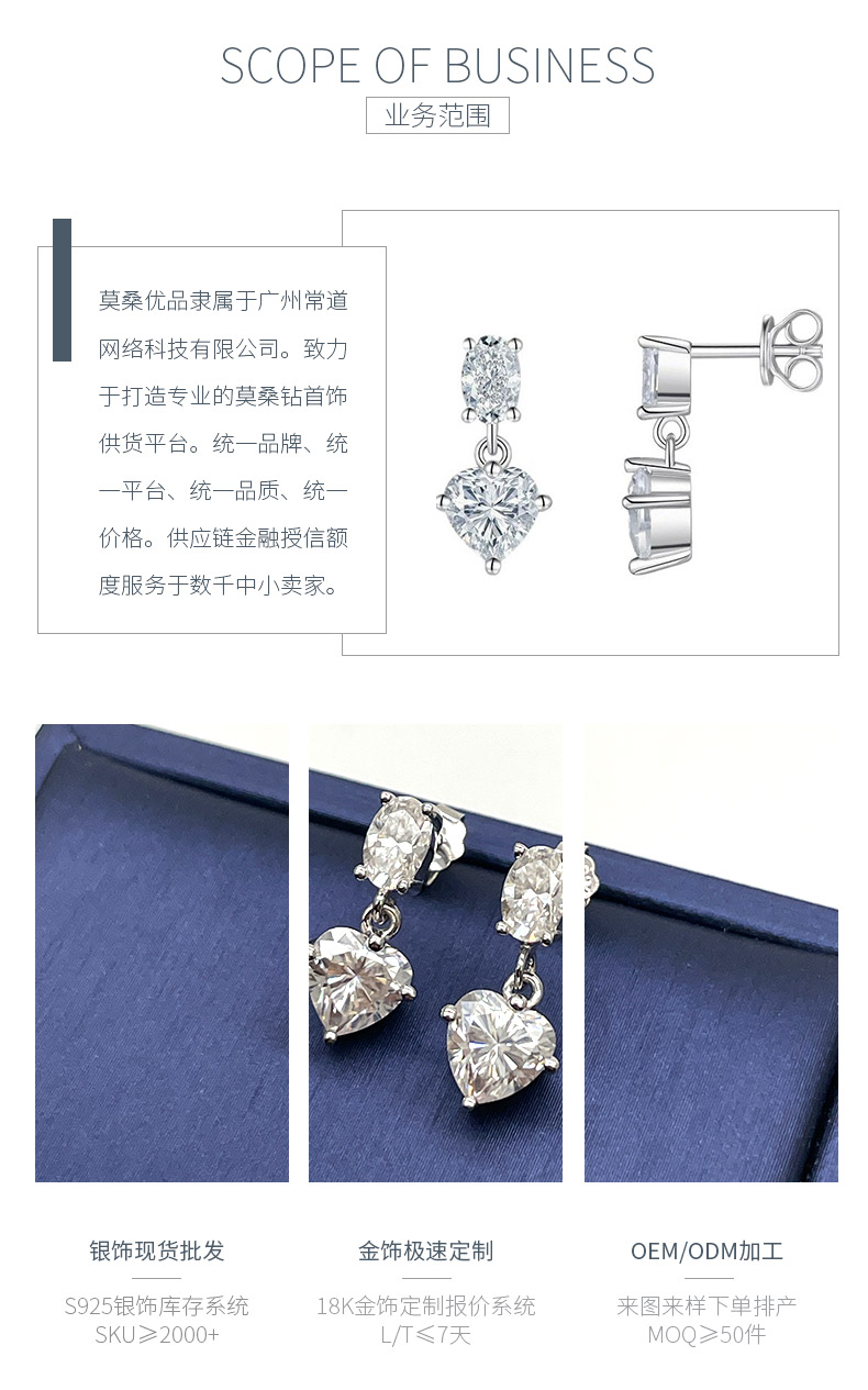 E15503款S925银镀18K白金莫桑钻轻奢耳钉3.0ct - 3
