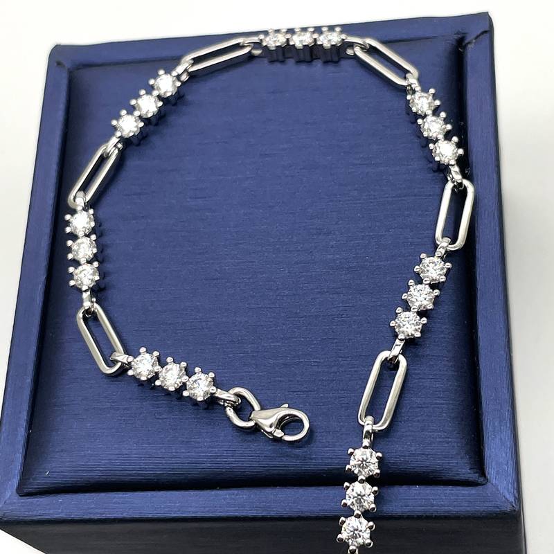 L15551款S925银镀18K白金Moissanite简约几何环扣Bracelet2.1ct