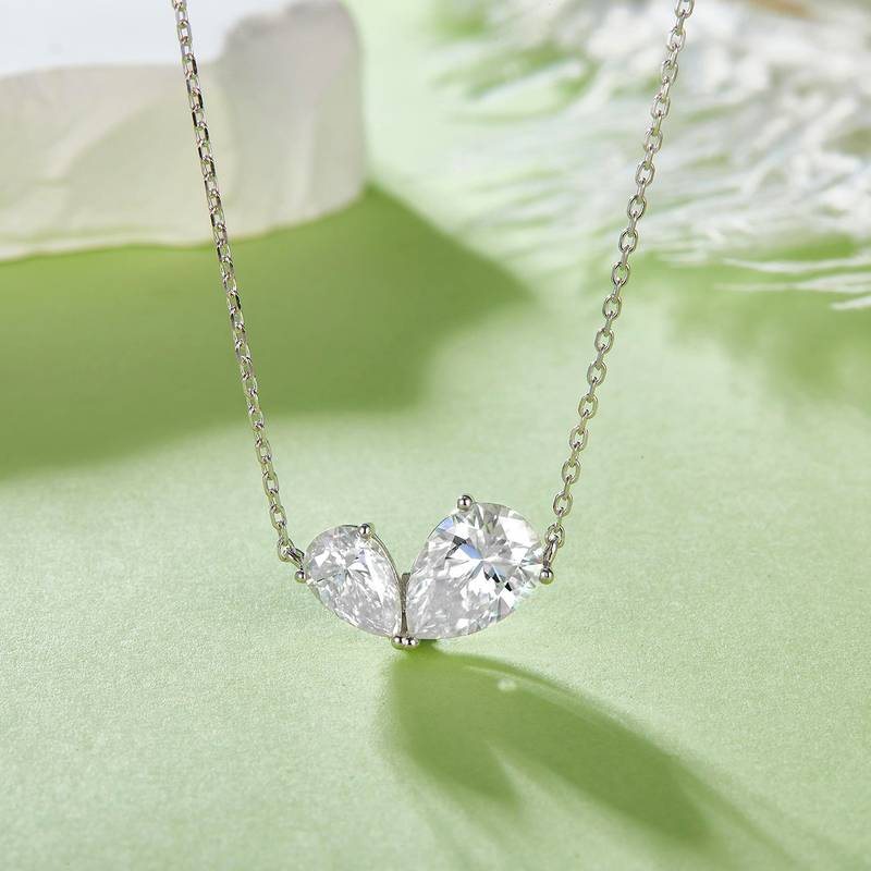 31O款S925银镀18K白金水滴形Moissanite闪烁Affordable LuxuryNecklace3.0ct