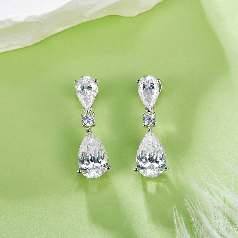 32S款S925银镀18K白金水滴形全Moissanite闪烁Luxury耳环6.16ct