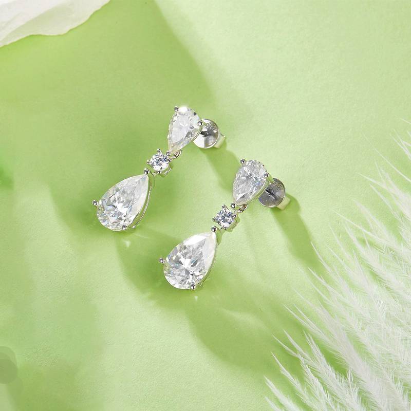 32S款S925银镀18K白金水滴形全Moissanite闪烁Luxury耳环6.16ct