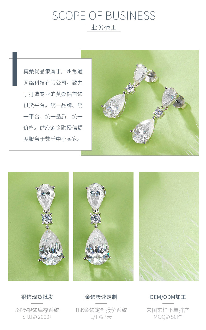 32S款S925银镀18K白金水滴形全莫桑钻闪烁奢华耳环6.16ct - 3