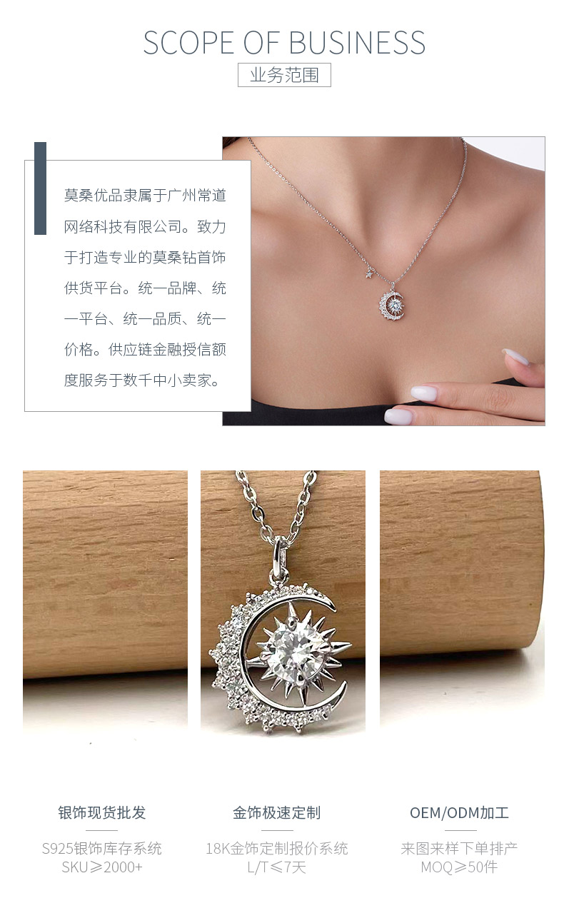 P16354款S925银镀18K白金莫桑钻星辰日月项链1.46ct - 3