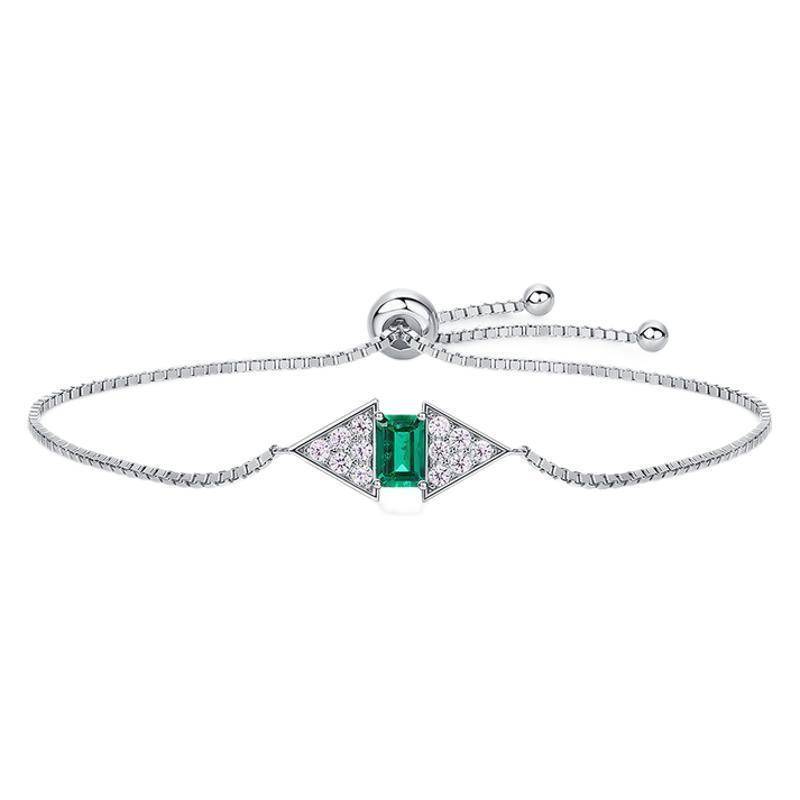 A73-B2020865款S925银镀18K白金培育彩宝FashionBracelet主石6*4mmmm/粒