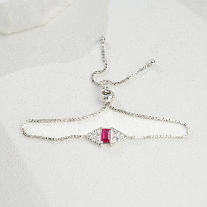 A73-B2020865款S925银镀18K白金培育彩宝FashionBracelet主石6*4mmmm/粒