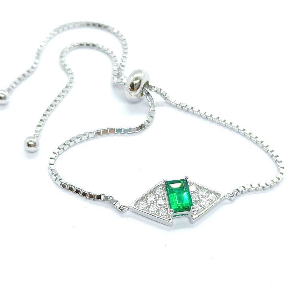 A73-B2020865款S925银镀18K白金培育彩宝FashionBracelet主石6*4mmmm/粒