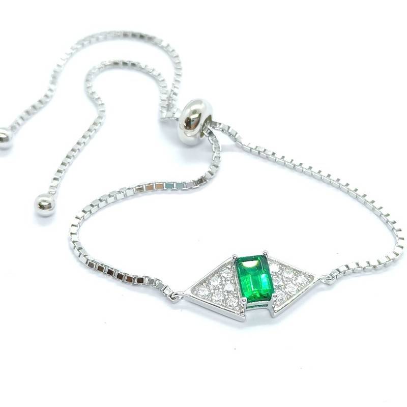 A73-B2020865款S925银镀18K白金培育彩宝FashionBracelet主石6*4mmmm/粒