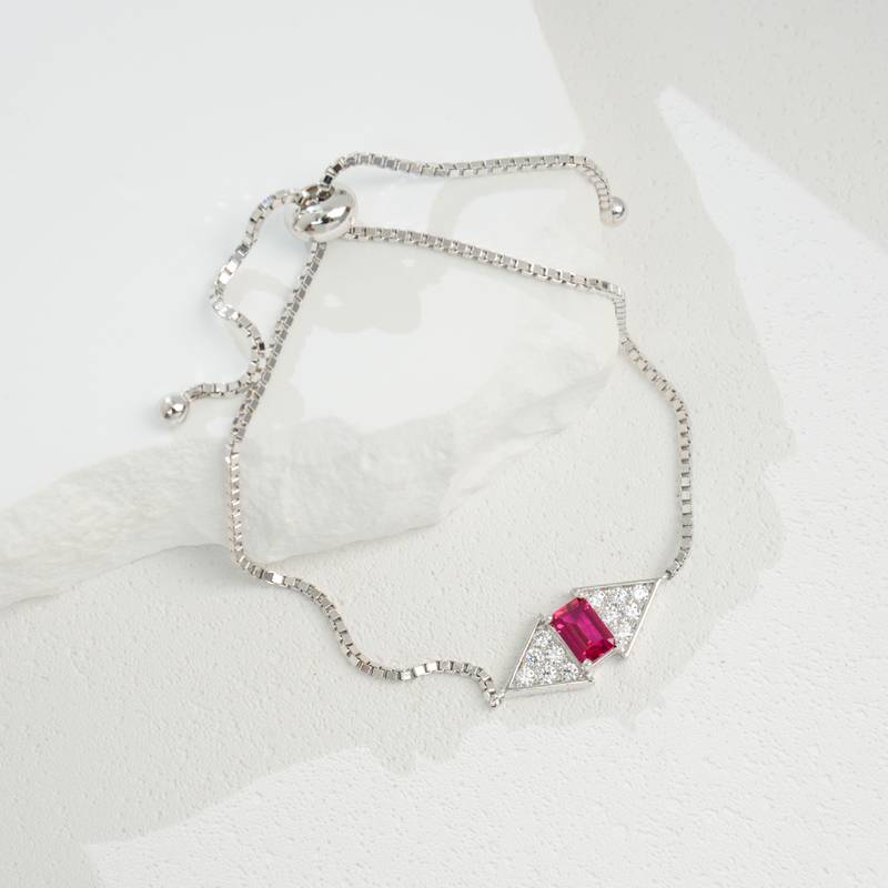 A73-B2020865款S925银镀18K白金培育彩宝FashionBracelet主石6*4mmmm/粒