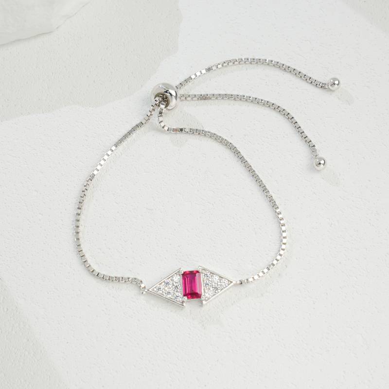 A73-B2020865款S925银镀18K白金培育彩宝FashionBracelet主石6*4mmmm/粒