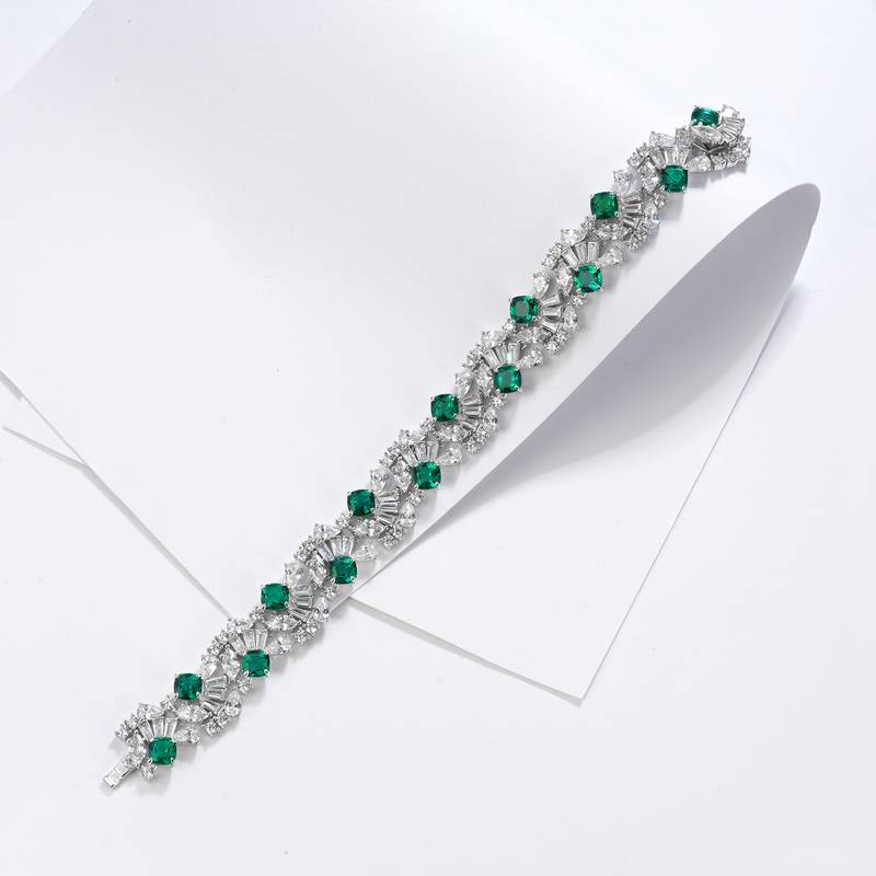 ZHF-L1389款S925银镀18K白金枕形培育彩宝Affordable LuxuryBracelet主石5.0mm/粒