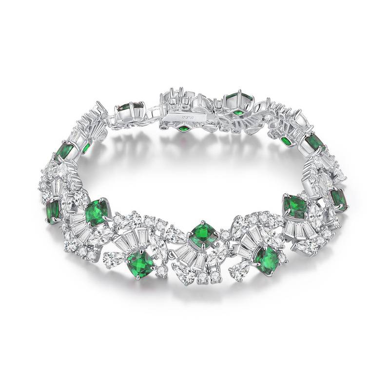 ZHF-L1389款S925银镀18K白金枕形培育彩宝Affordable LuxuryBracelet主石5.0mm/粒