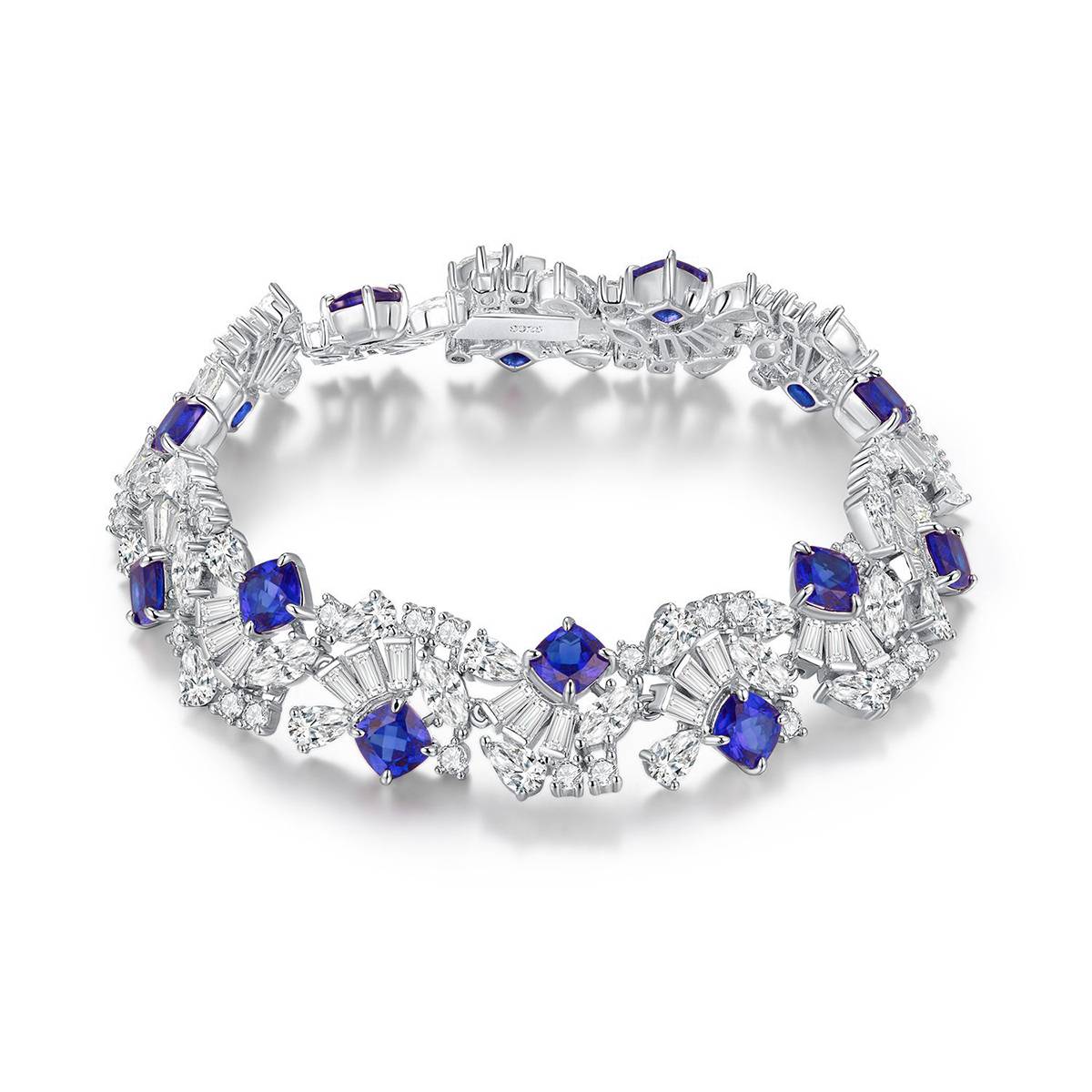 ZHF-L1389款S925银镀18K白金枕形培育彩宝Affordable LuxuryBracelet主石5.0mm/粒