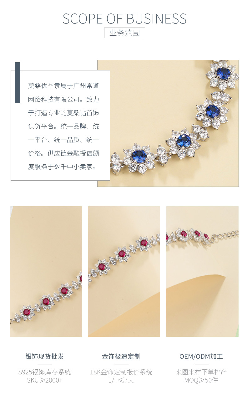 ZHFB202305款S925银镀18K白金培育彩宝繁花手链主石4.0mm - 3