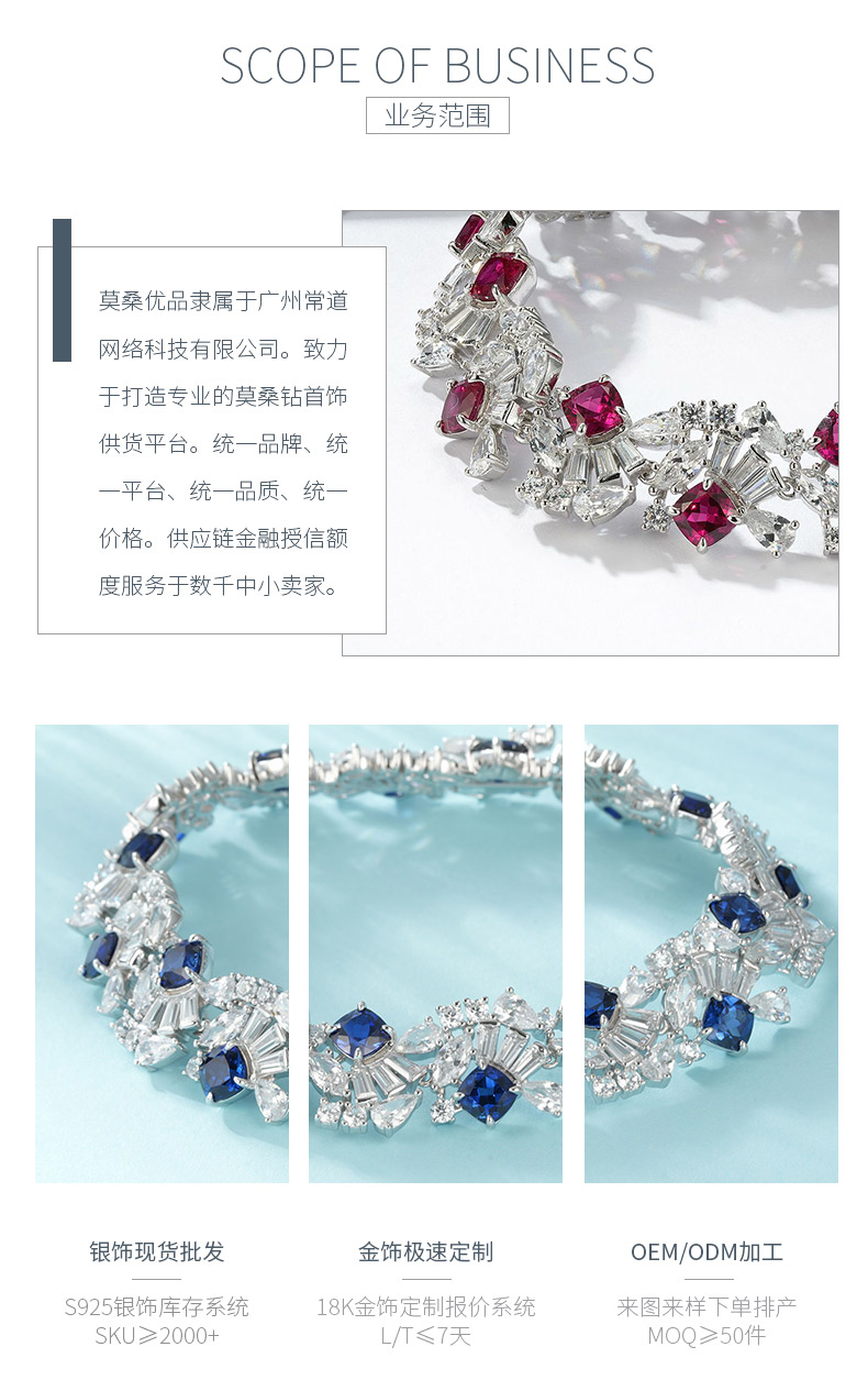 ZHF-L1389款S925银镀18K白金枕形培育彩宝轻奢手链主石5.0mm/粒 - 3