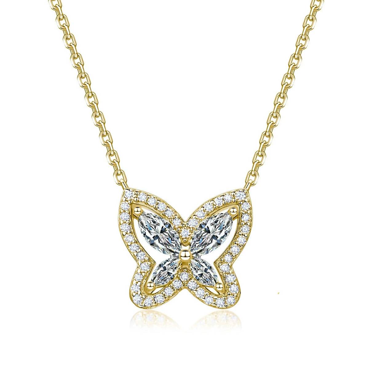 SN0243303款S925银镀18K金Moissanite蝴蝶Necklace1.02ct