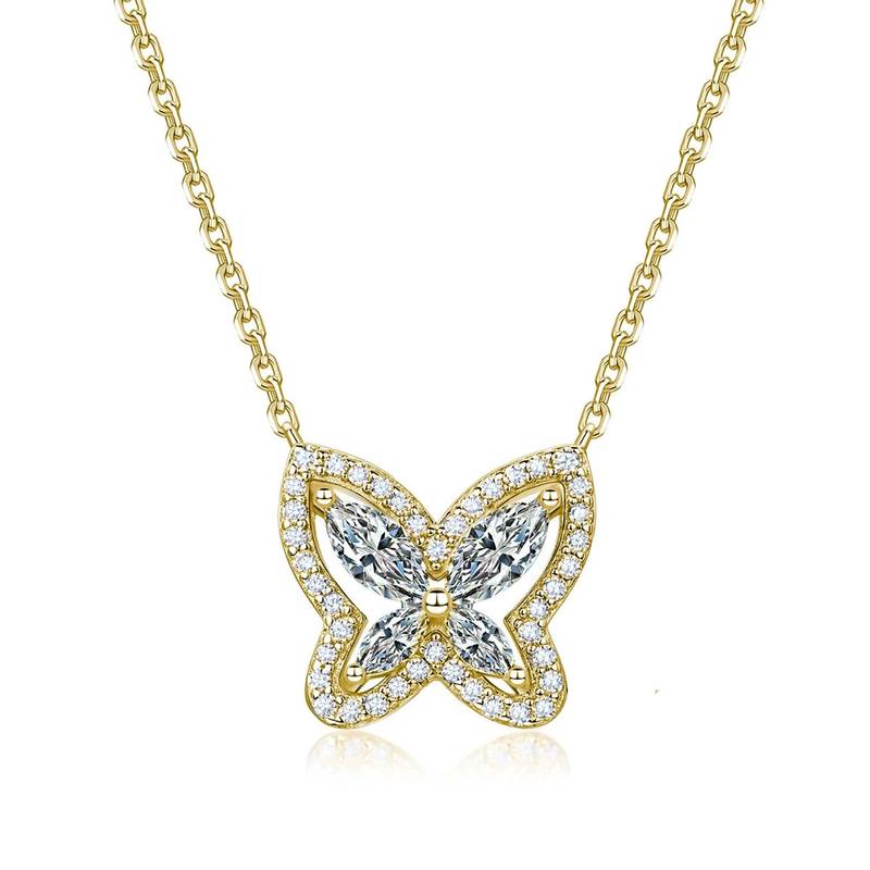 SN0243303款S925银镀18K金莫桑钻蝴蝶项链1.02ct