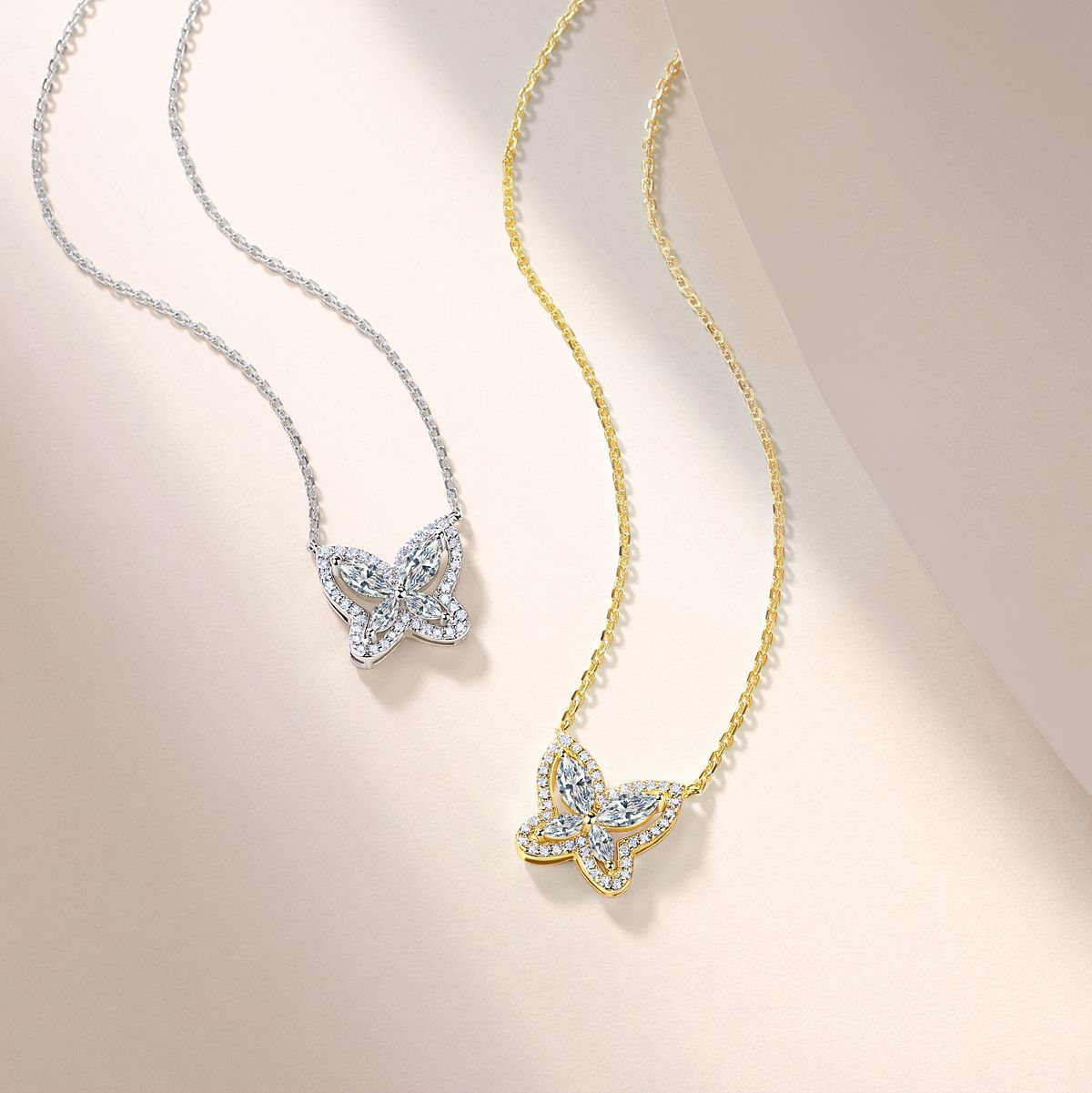 SN0243303款S925银镀18K金Moissanite蝴蝶Necklace1.02ct
