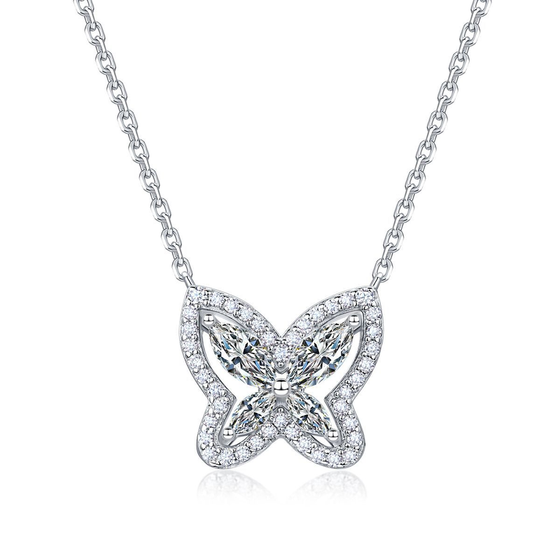 SN0243303款S925银镀18K金莫桑钻蝴蝶项链1.02ct