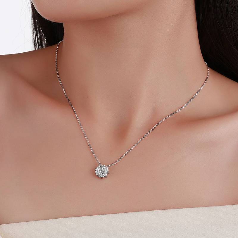 SN0243802款S925银镀18K金Moissanite花团锦簇Necklace0.74ct