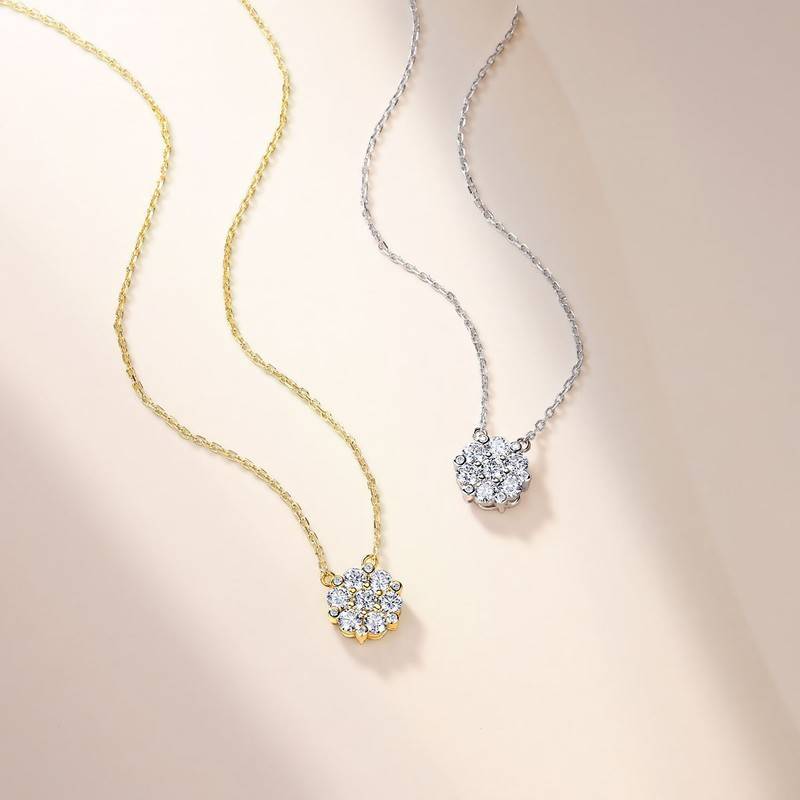 SN0243802款S925银镀18K金Moissanite花团锦簇Necklace0.74ct