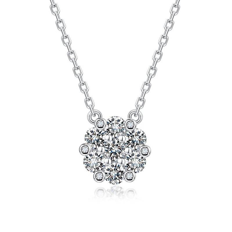 SN0243802款S925银镀18K金Moissanite花团锦簇Necklace0.74ct