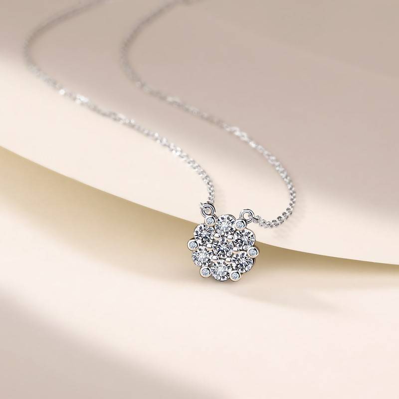 SN0243802款S925银镀18K金Moissanite花团锦簇Necklace0.74ct