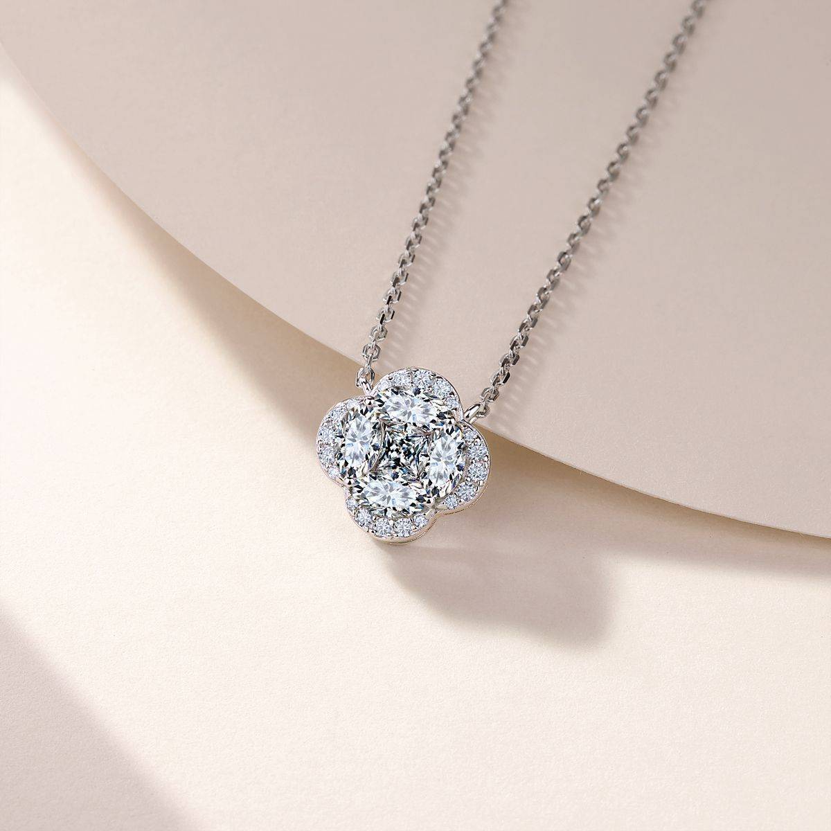 SN0243502款S925银镀18K金Moissanite四叶草Necklace1.67ct
