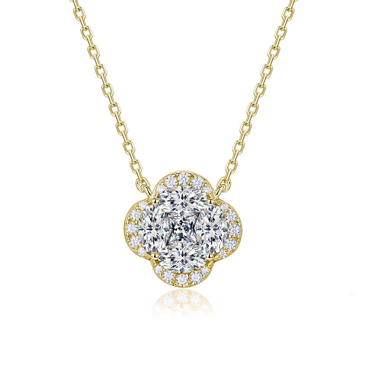 SN0243502款S925银镀18K金Moissanite四叶草Necklace1.67ct