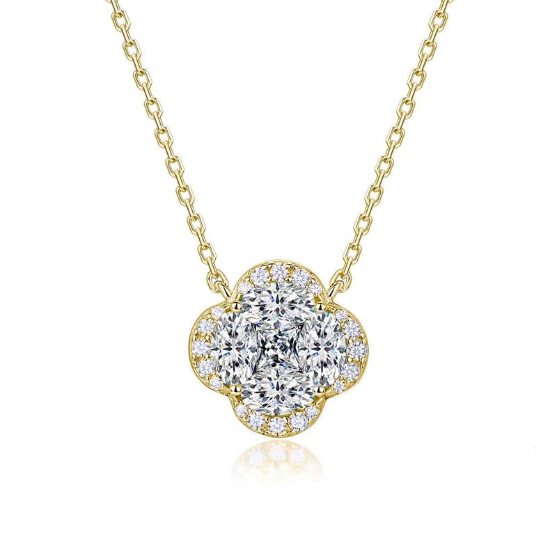 SN0243502款S925银镀18K金Moissanite四叶草Necklace1.67ct