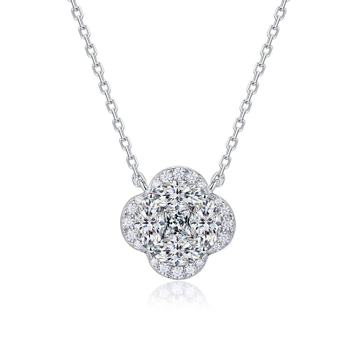SN0243502款S925银镀18K金Moissanite四叶草Necklace1.67ct