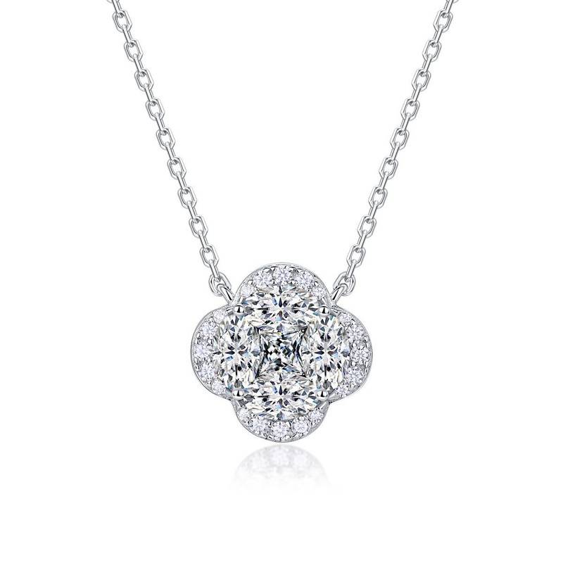 SN0243502款S925银镀18K金Moissanite四叶草Necklace1.67ct