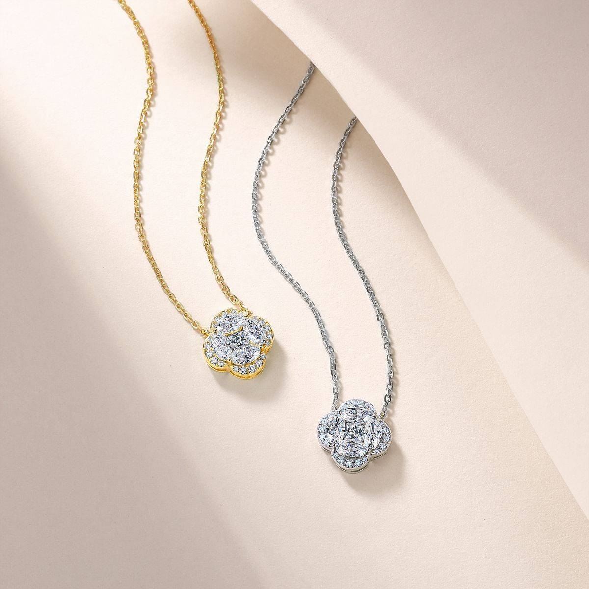 SN0243502款S925银镀18K金Moissanite四叶草Necklace1.67ct