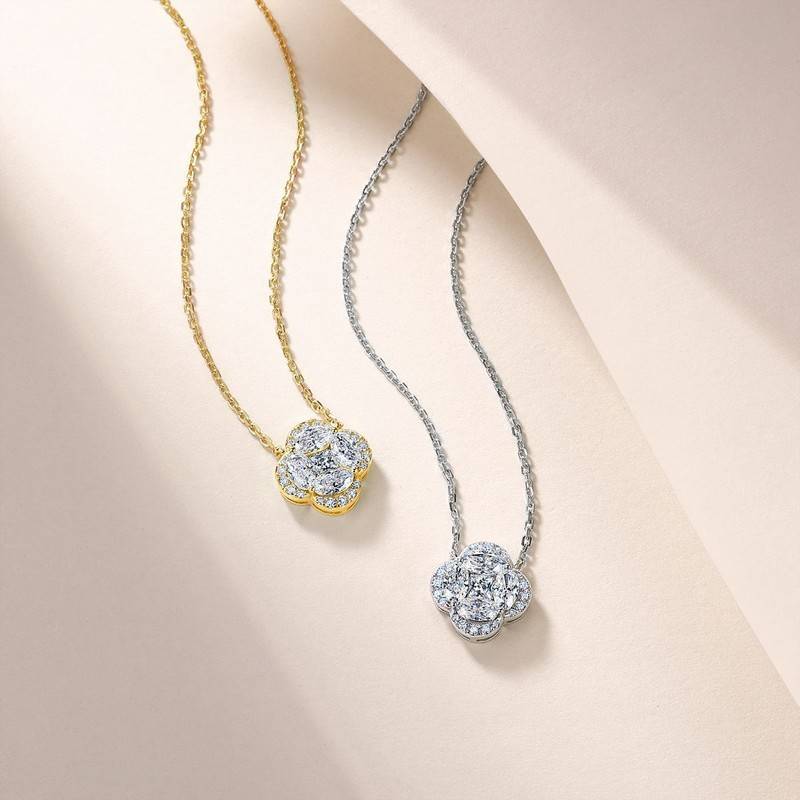 SN0243502款S925银镀18K金Moissanite四叶草Necklace1.67ct